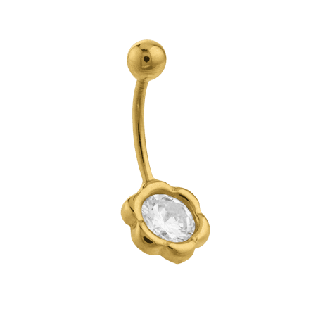 Piercing Nombril Or375 23mm Tige 1.2mm Fleur Zirconium