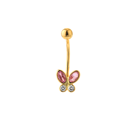 Piercing Nombril Or375 23mm Tige 1.2mm Papillon Zirconium